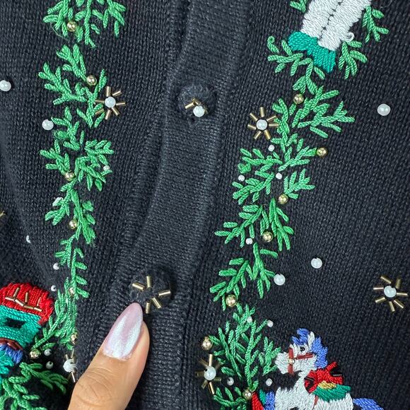 VTG 90s Victoria Jones Holiday Sweater Vest L Beaded Toy Soldier Ugly Sweater - Picture 11 of 11